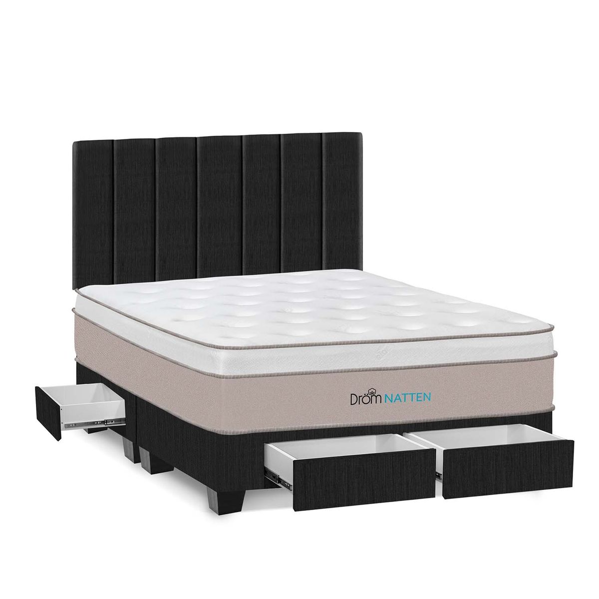 DROM - Dormitorio Con Cajones Natten Queen + 2 Almohadas Viscoelásticas + Protector