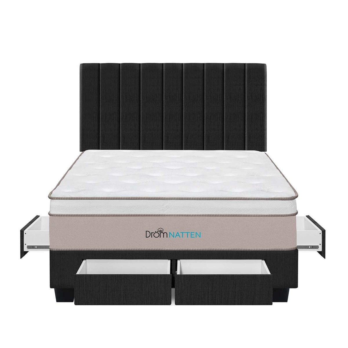 DROM - Dormitorio Con Cajones Natten King + 2 Almohadas Viscoelásticas + Protector