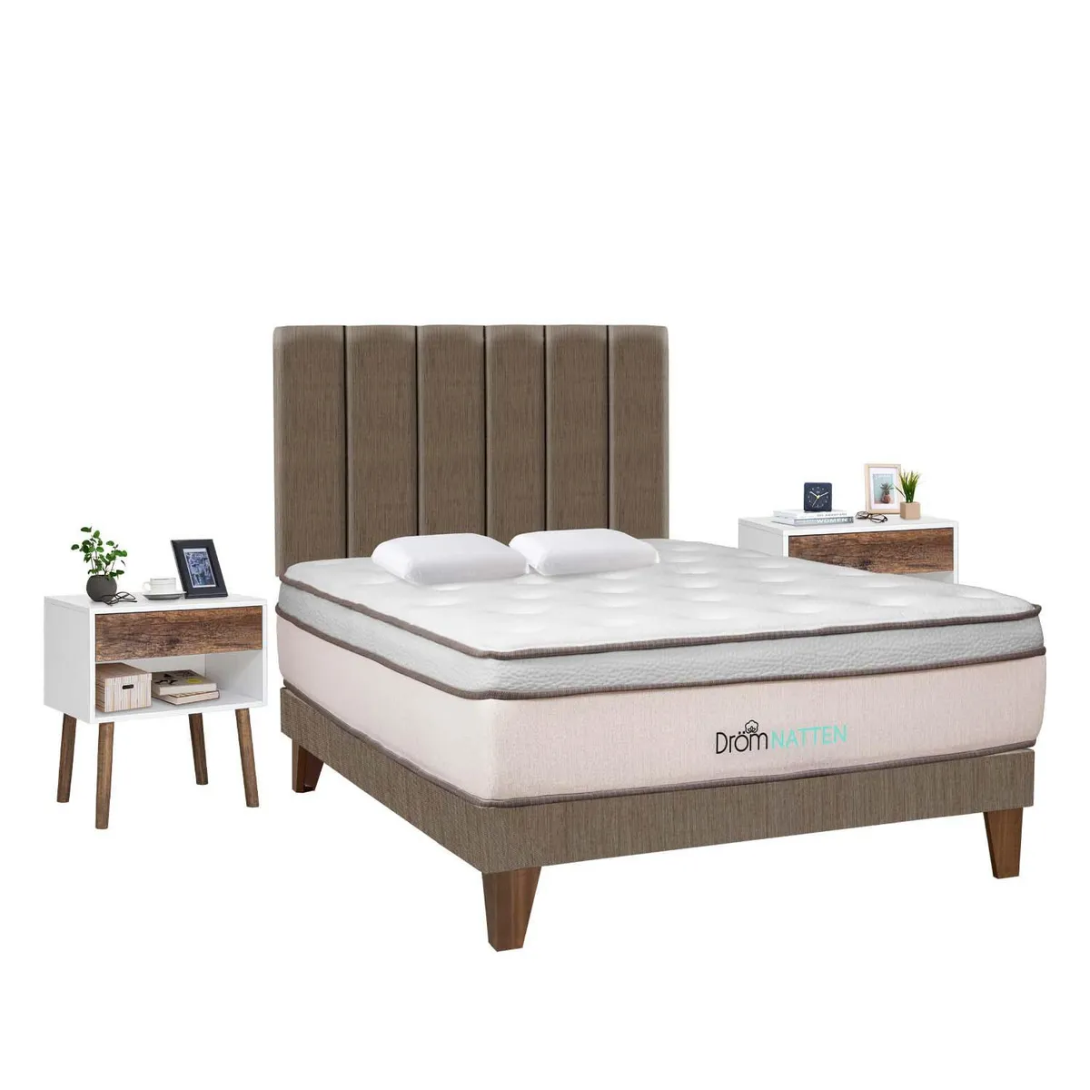 DROM - Dormitorio Europeo Natten 2 Plz + 2 Veladores + 2 Almohadas Viscoelásticas + Protector