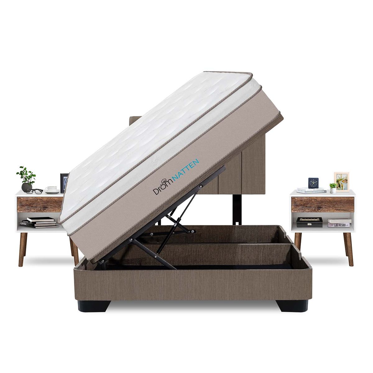 DROM - Dormitorio Boxet Natten 2 Plz + 2 Veladores + 2 Almohadas Viscoelásticas + Protector