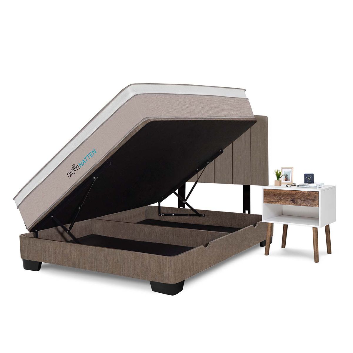 DROM - Dormitorio Boxet Natten 2 Plz + 2 Veladores + 2 Almohadas Viscoelásticas + Protector