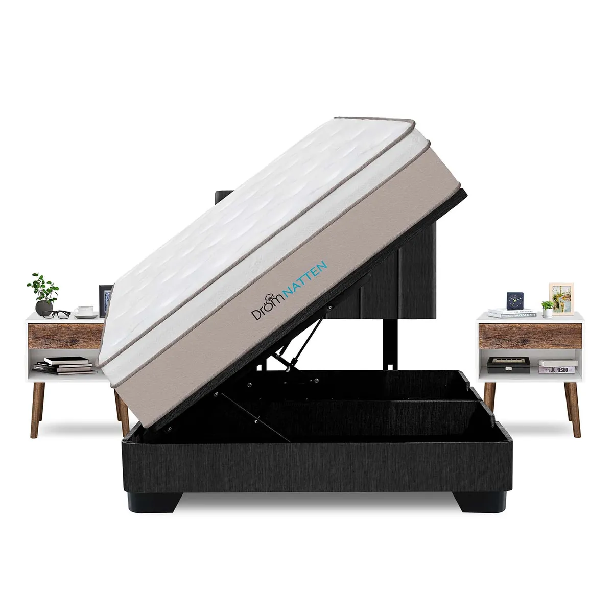 DROM - Dormitorio Boxet Natten 2 Plz + 2 Veladores + 2 Almohadas Viscoelásticas + Protector