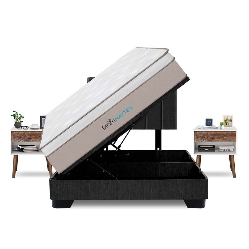 DROM - Dormitorio Boxet Natten 2 Plz + 2 Veladores + 2 Almohadas Viscoelásticas + Protector