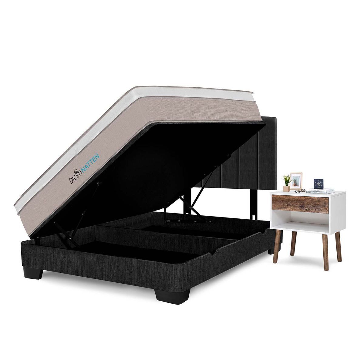 DROM - Dormitorio Boxet Natten 2 Plz + 2 Veladores + 2 Almohadas Viscoelásticas + Protector