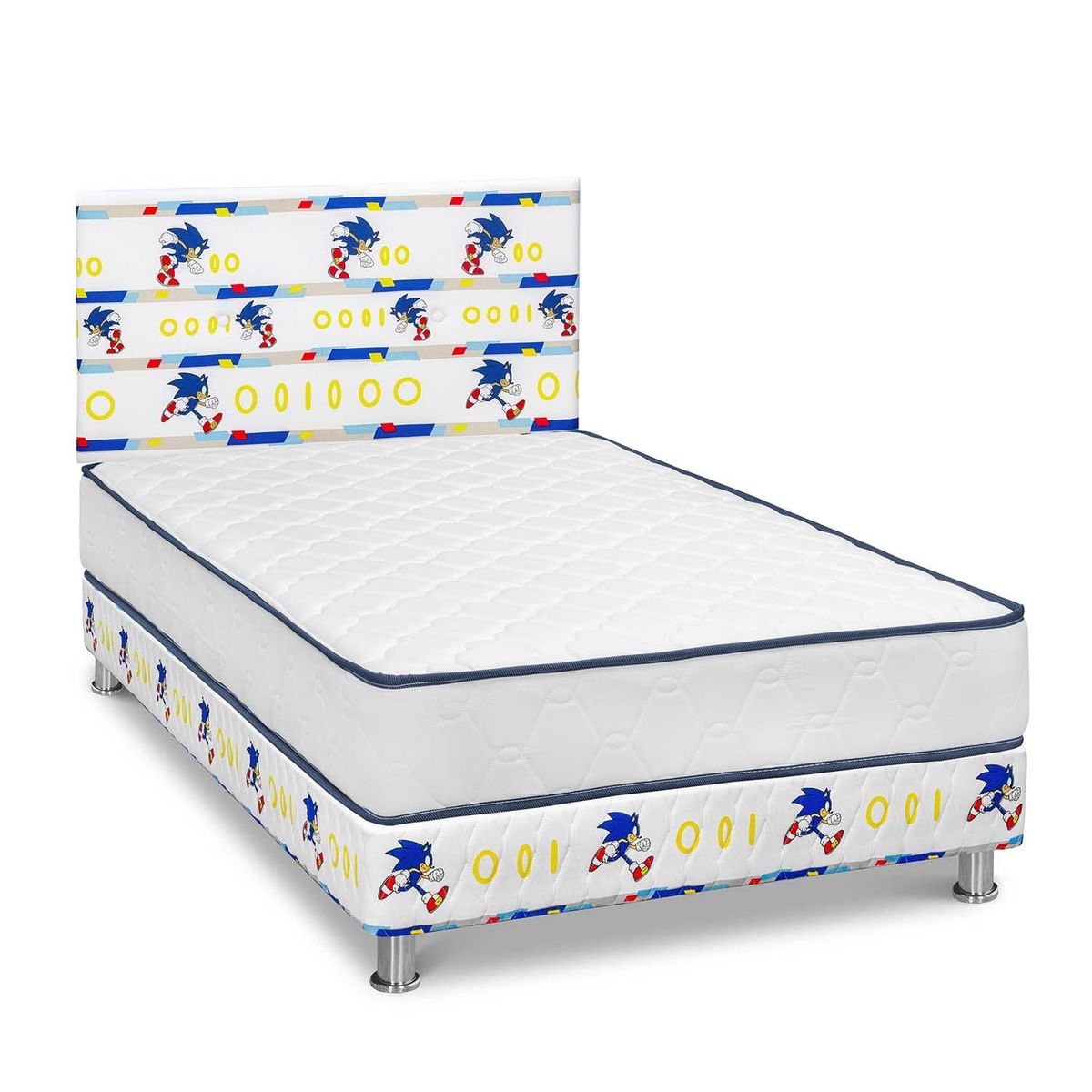 FORLI - Dormitorio Sonic 1.5 Plz Blanco + 1 Almohada  + Protector