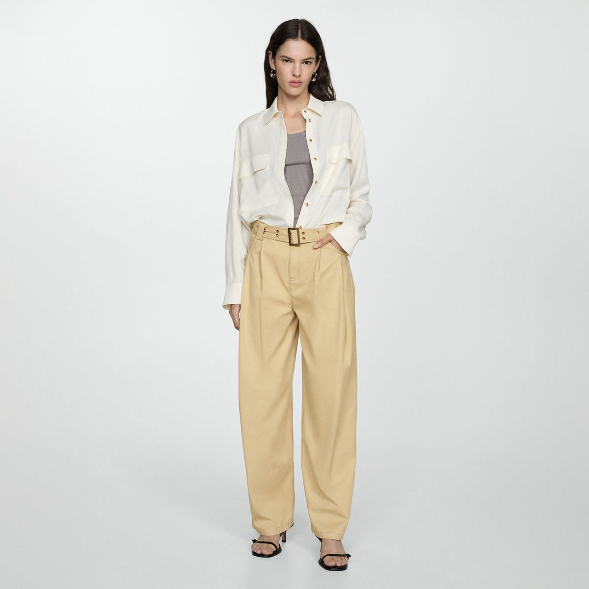 MANGO - Pantalón Recto Algodón Mujer Mango