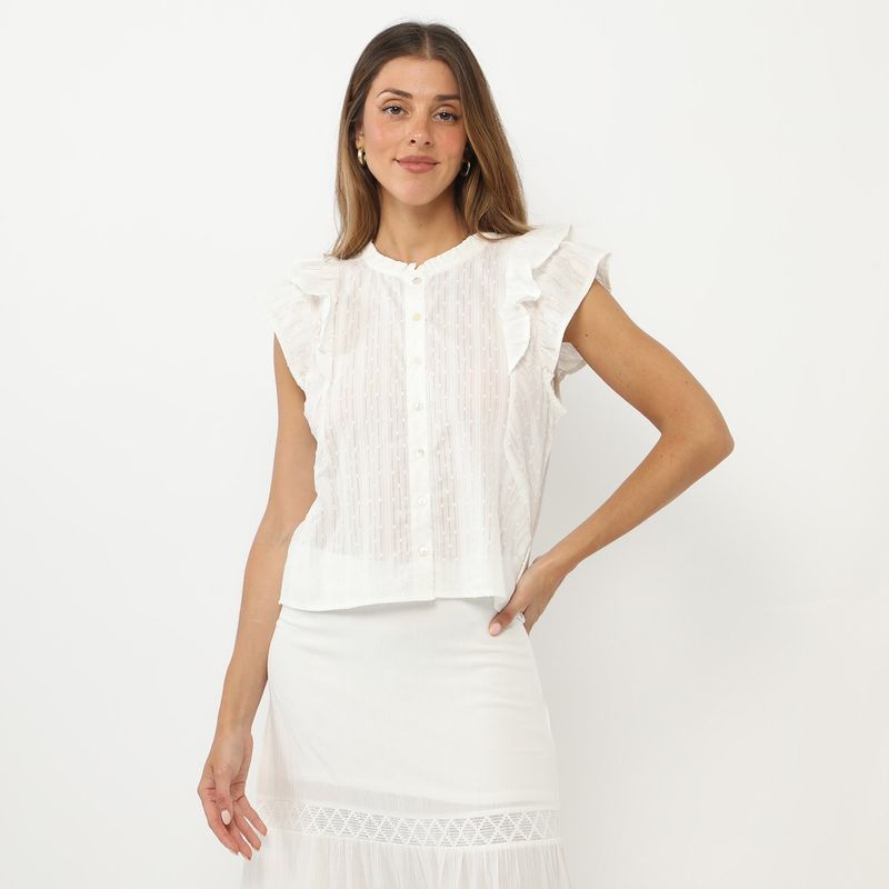 BASEMENT - Blusa Manga Corta 100% Algodón Mujer Basement