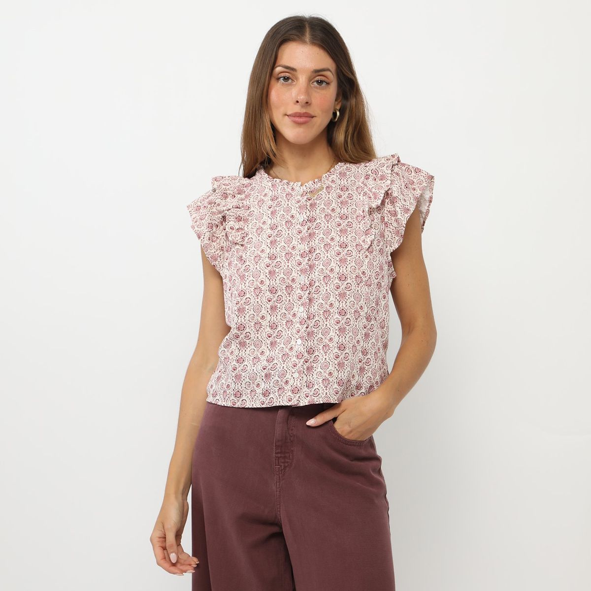 BASEMENT - Blusa Manga Corta 100% Algodón Mujer Basement