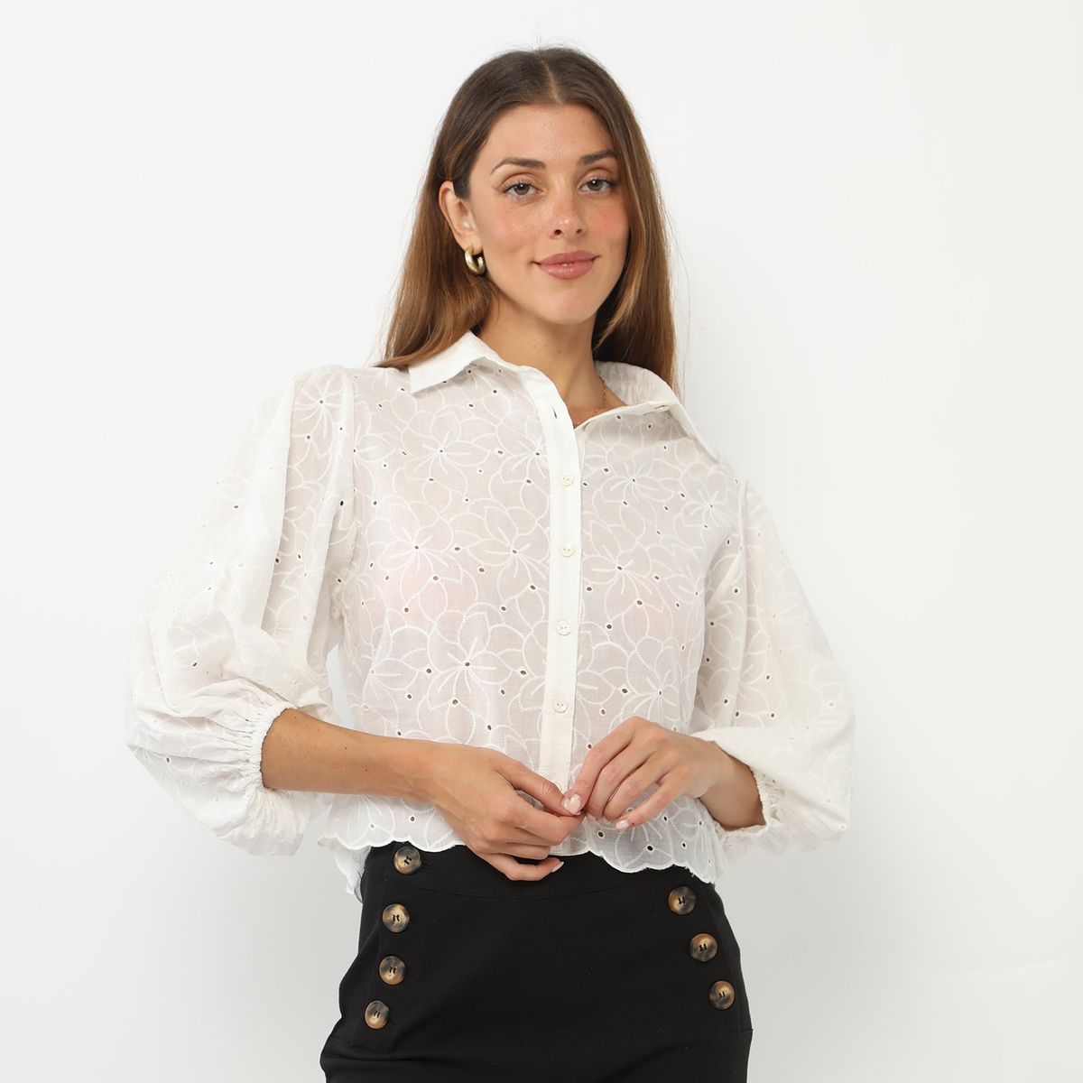 BASEMENT - Blusa Manga Larga 100% Algodón Mujer Basement