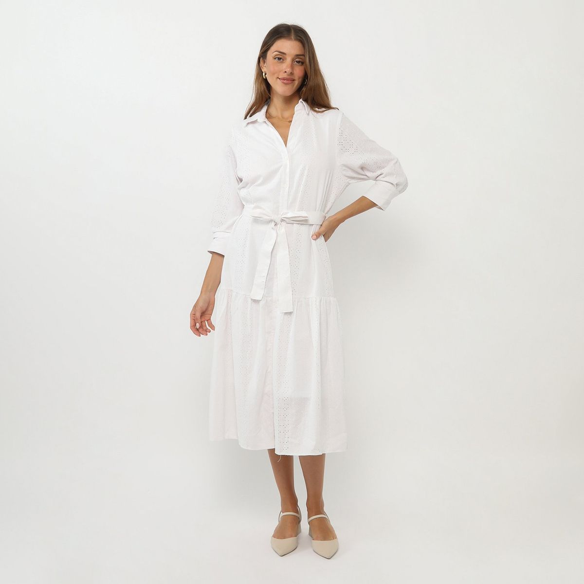 BASEMENT - Vestido Largo Camisero 100% Algodón Mujer Basement