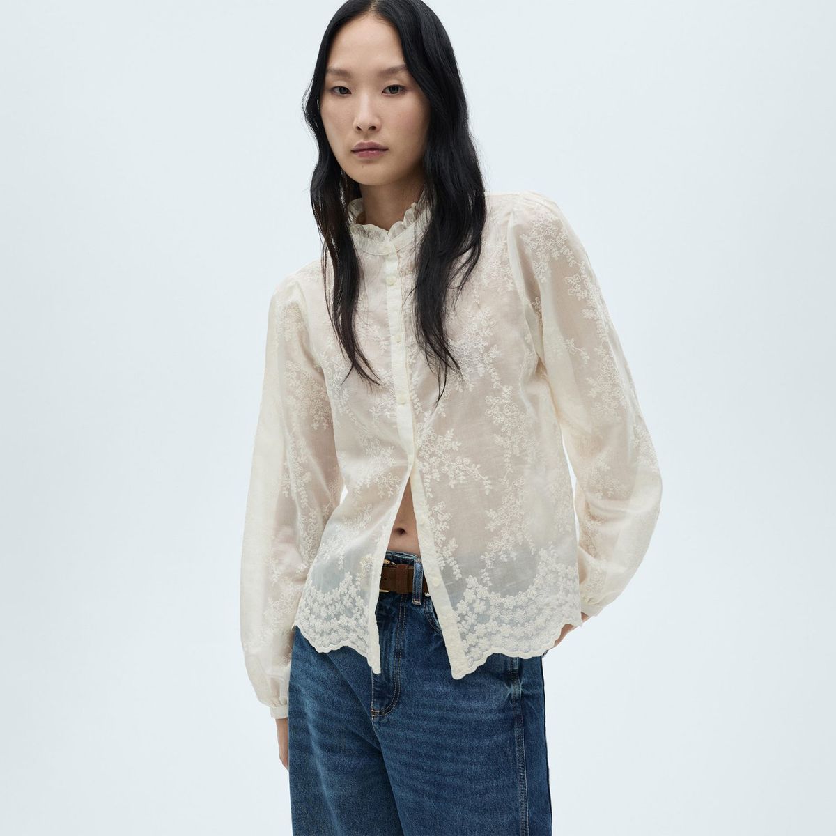 MANGO - Blusa Manga Larga Casual Mujer Mango