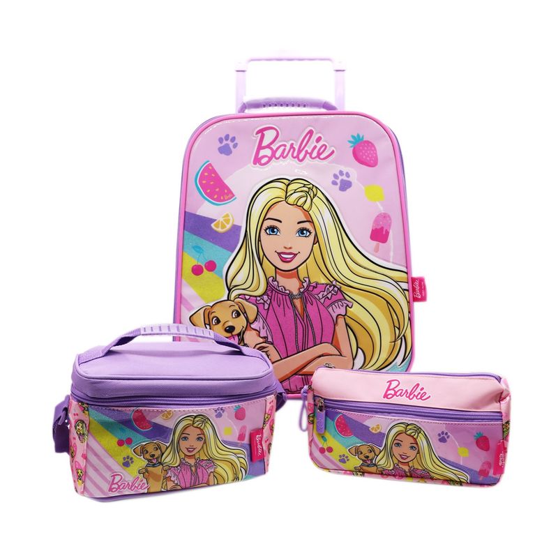 BARBIE - Set Mochila con Ruedas + Lonchera + Cartuchera Barbie