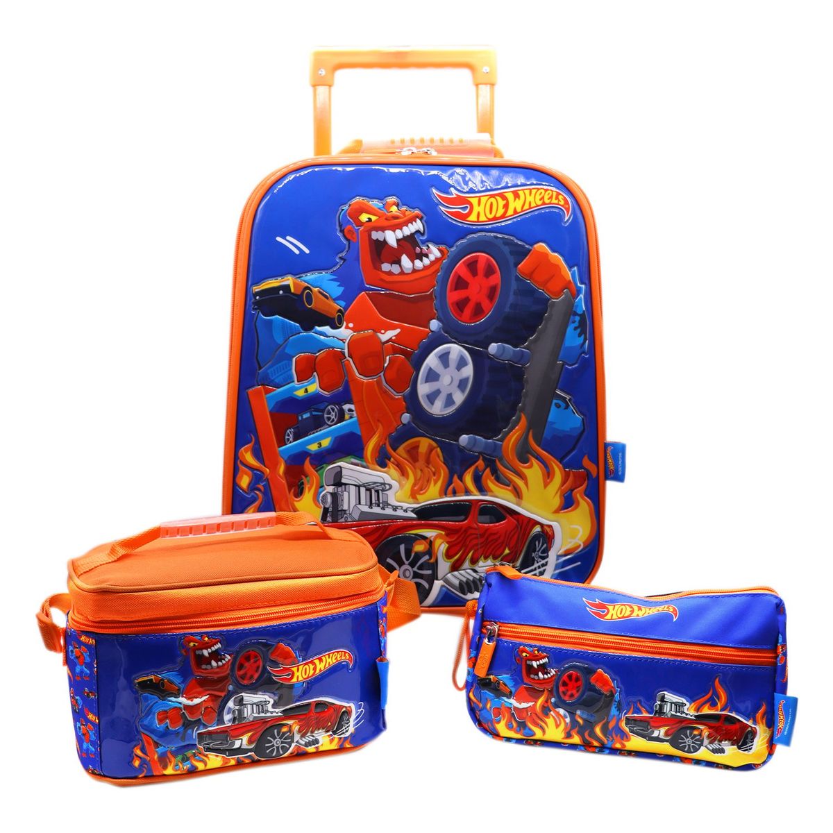 HOT WHEELS - Set Mochila con Ruedas + Lonchera + Cartuchera Hot Wheels