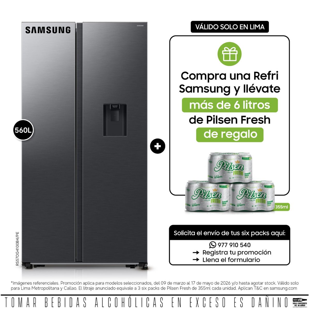 SAMSUNG - Refrigeradora  560L All Around Cooling Negra RS57DG4100B4