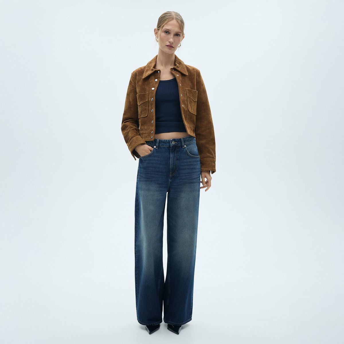 MANGO - Jean Wide 100% Algodón Mujer Mango