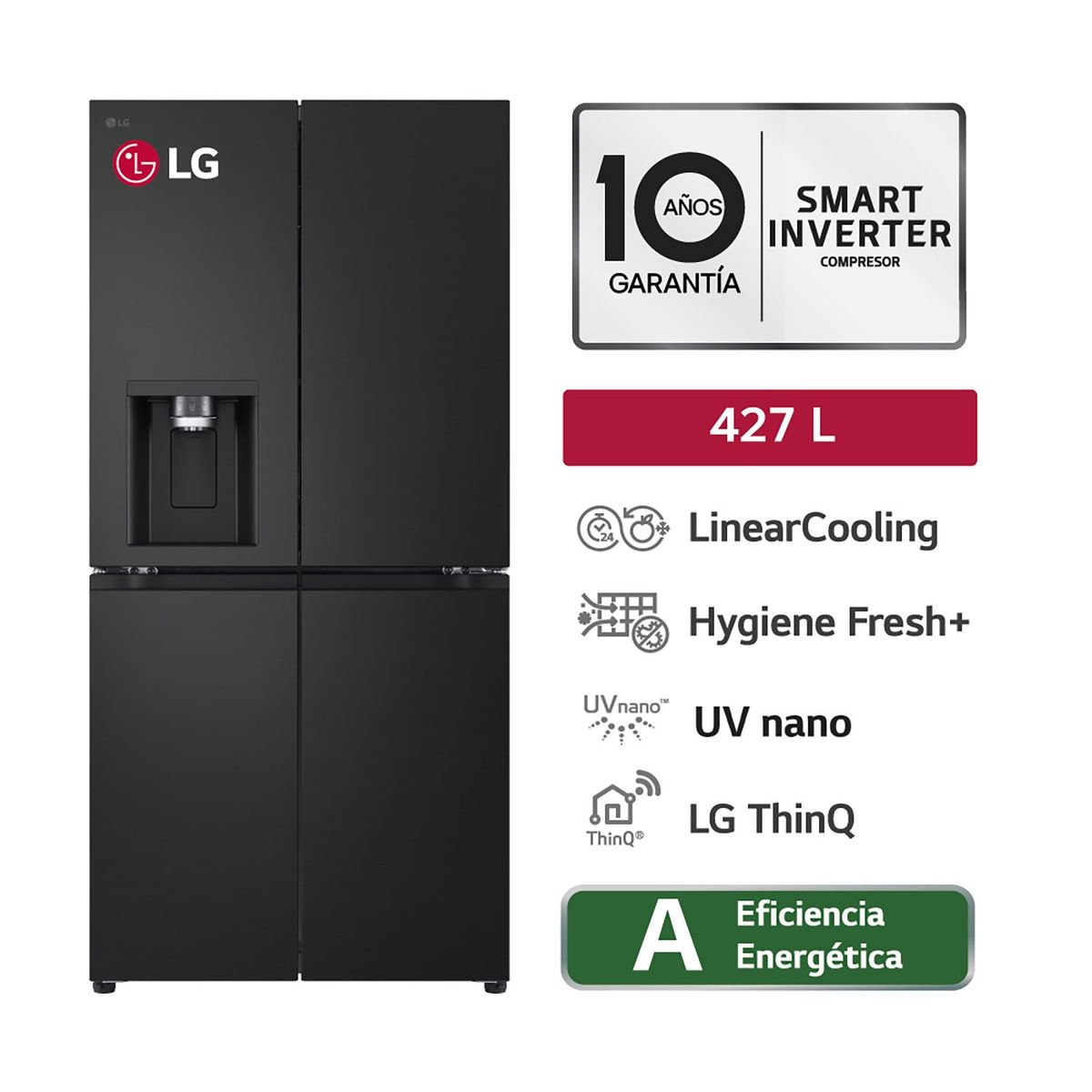 LG - Refrigeradora GM57SPM 427L Linear Cooling French Door Negro Mate LG
