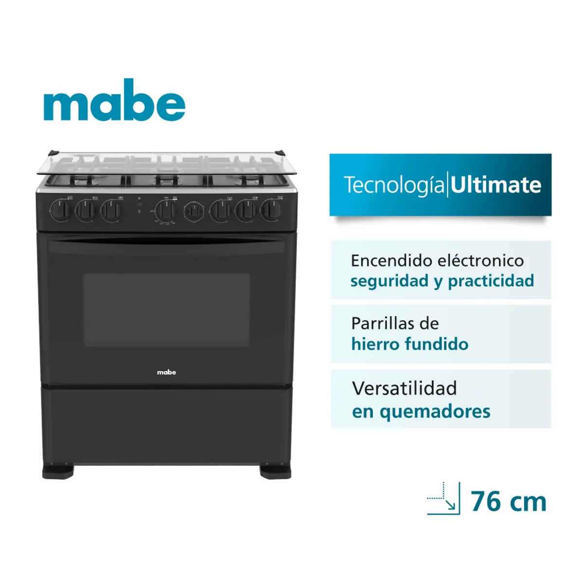MABE - Cocina a Gas 76Cm 6 Hornillas Negro CMP3020FN1