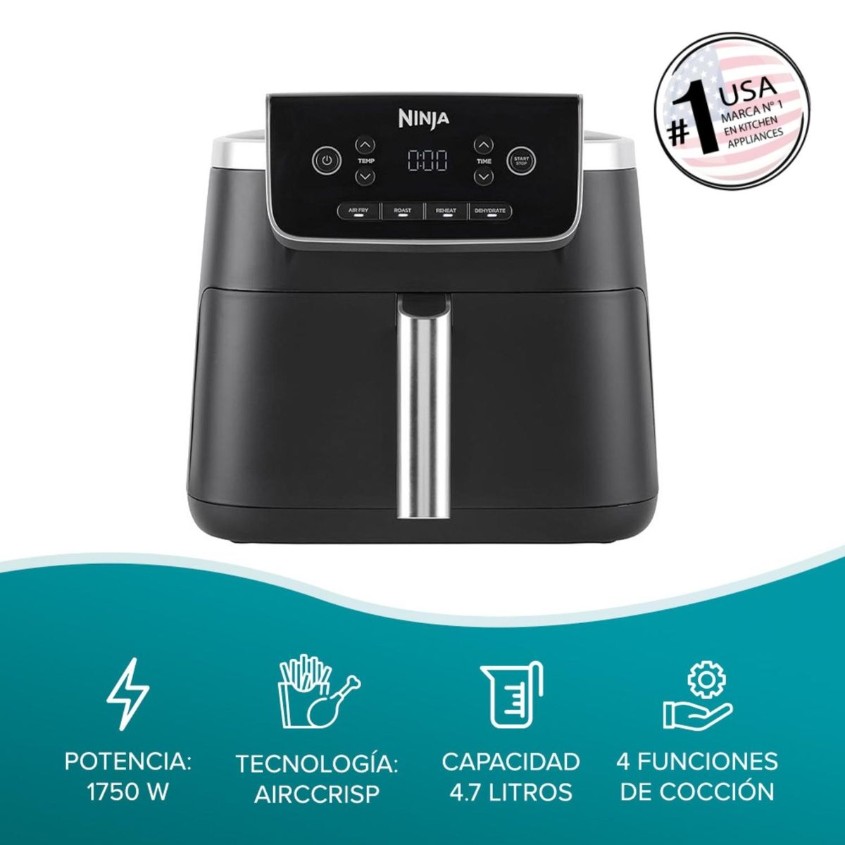 NINJA - Freidora de Aire Pro 4 en 1 Digital 4.7L