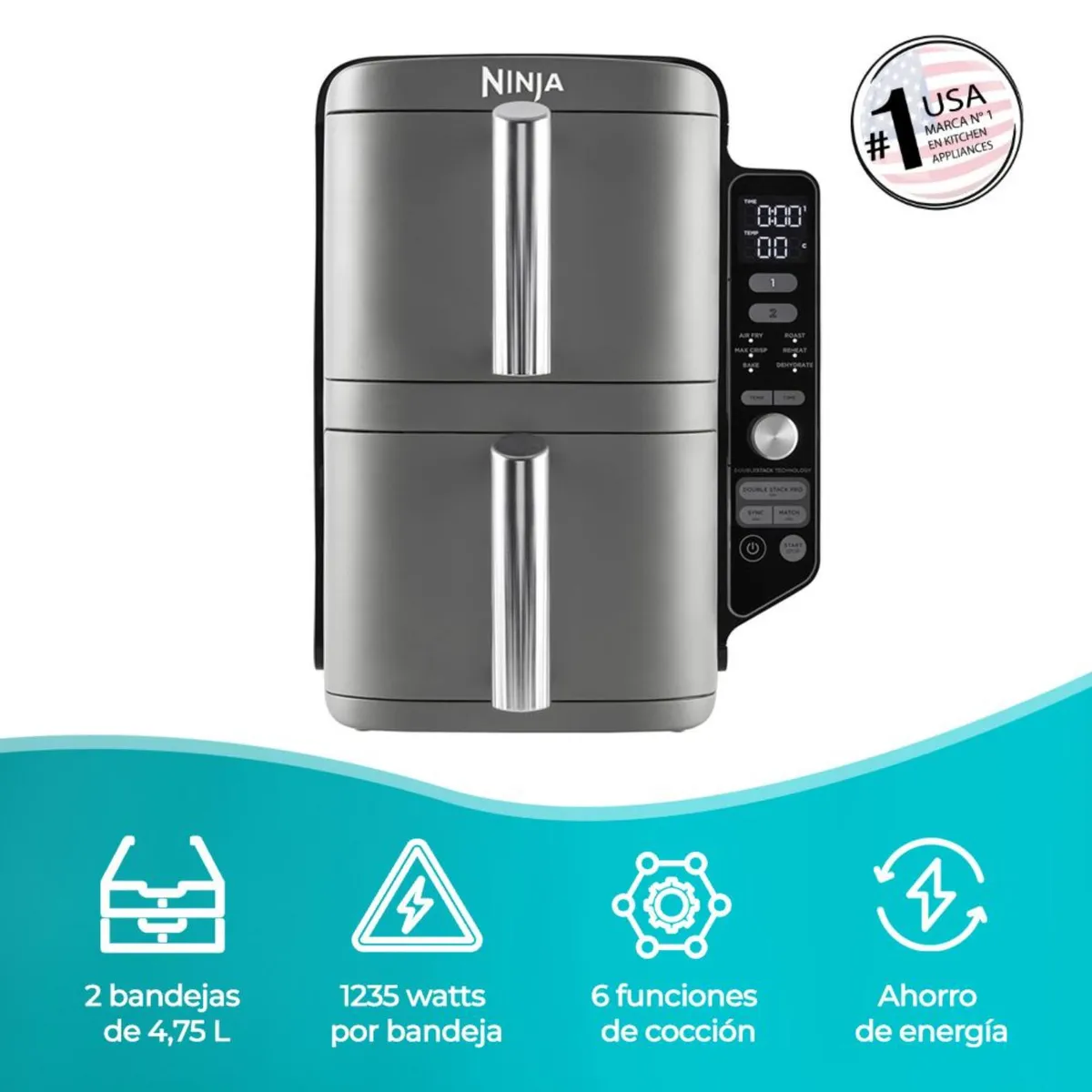 NINJA - Freidora De Aire Vertical Doble Cesta 9.5L.