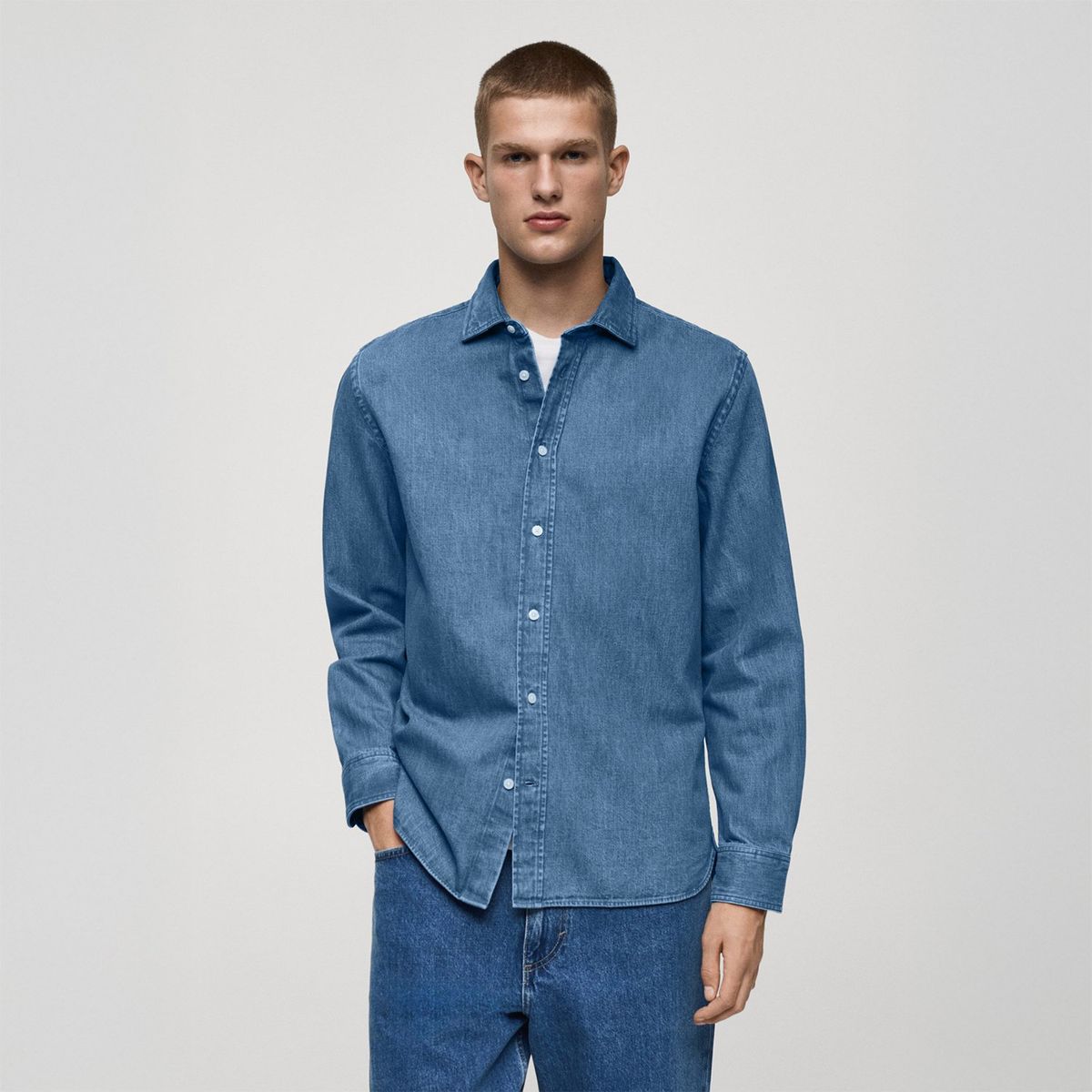 MANGO - Camisa Manga Larga 100% Algodón Hombre Mango 