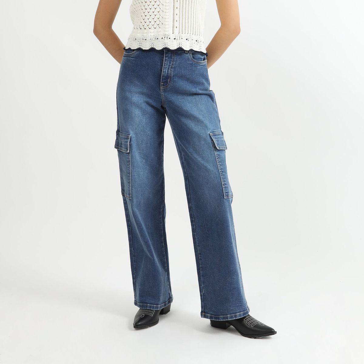 SYBILLA - Jean Cargo Straight 100% Algodón Mujer Sybilla