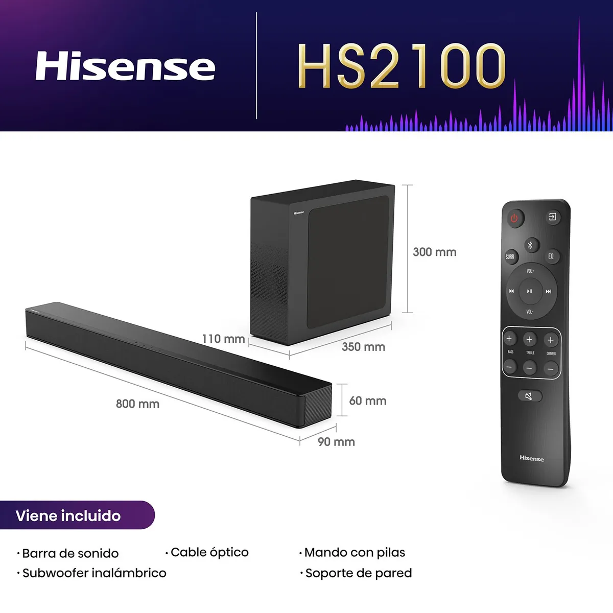 HISENSE - Soundbar Hs2100 2.1ch 240w