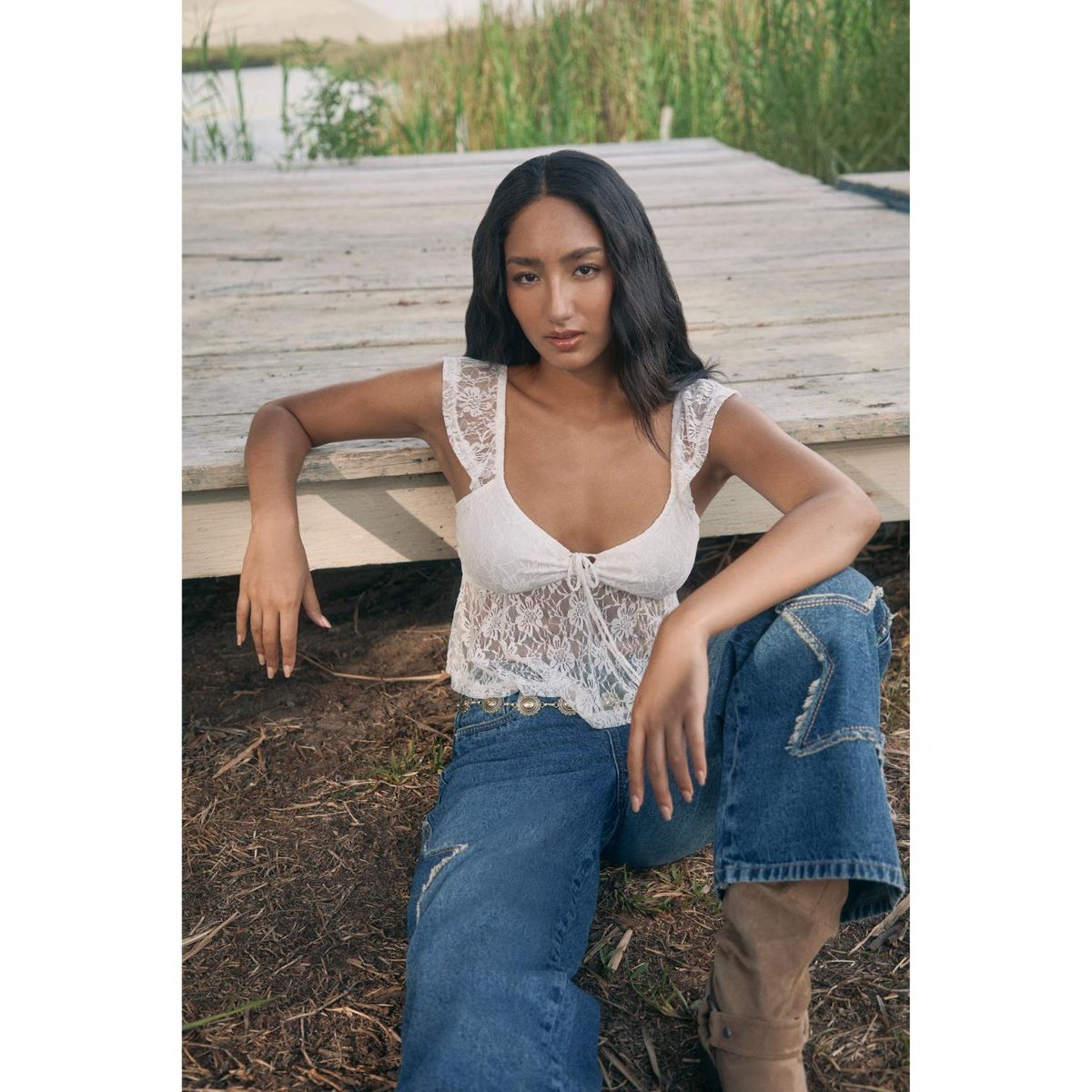 SYBILLA - Blusa Mc Simil Encaje