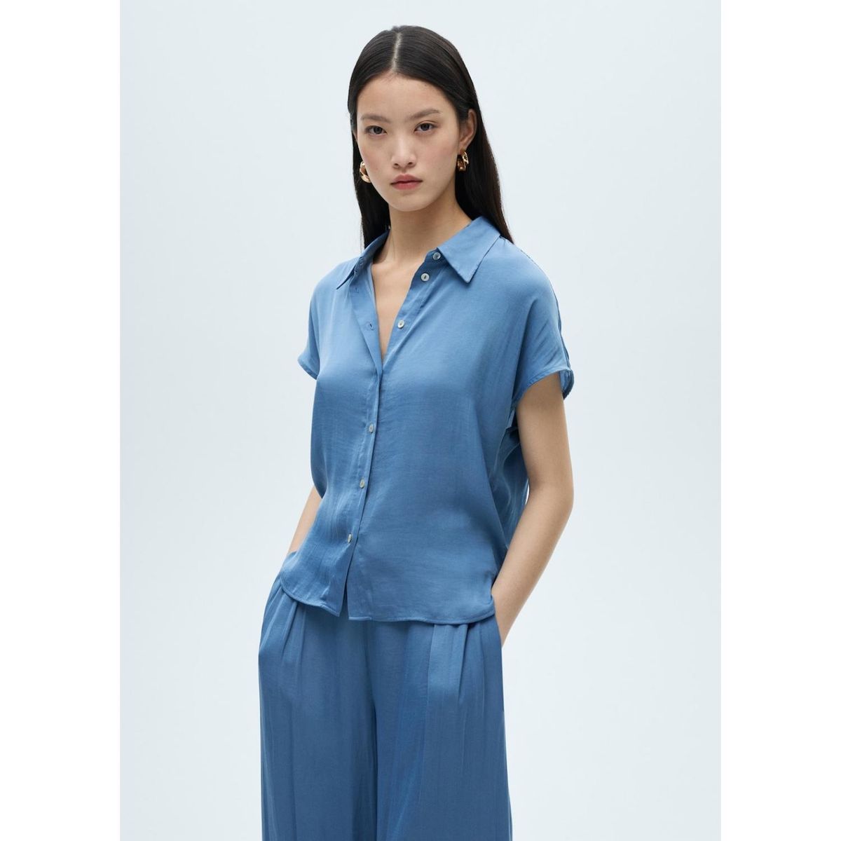 MANGO - Blusa Manga Corta Casual Mujer Mango