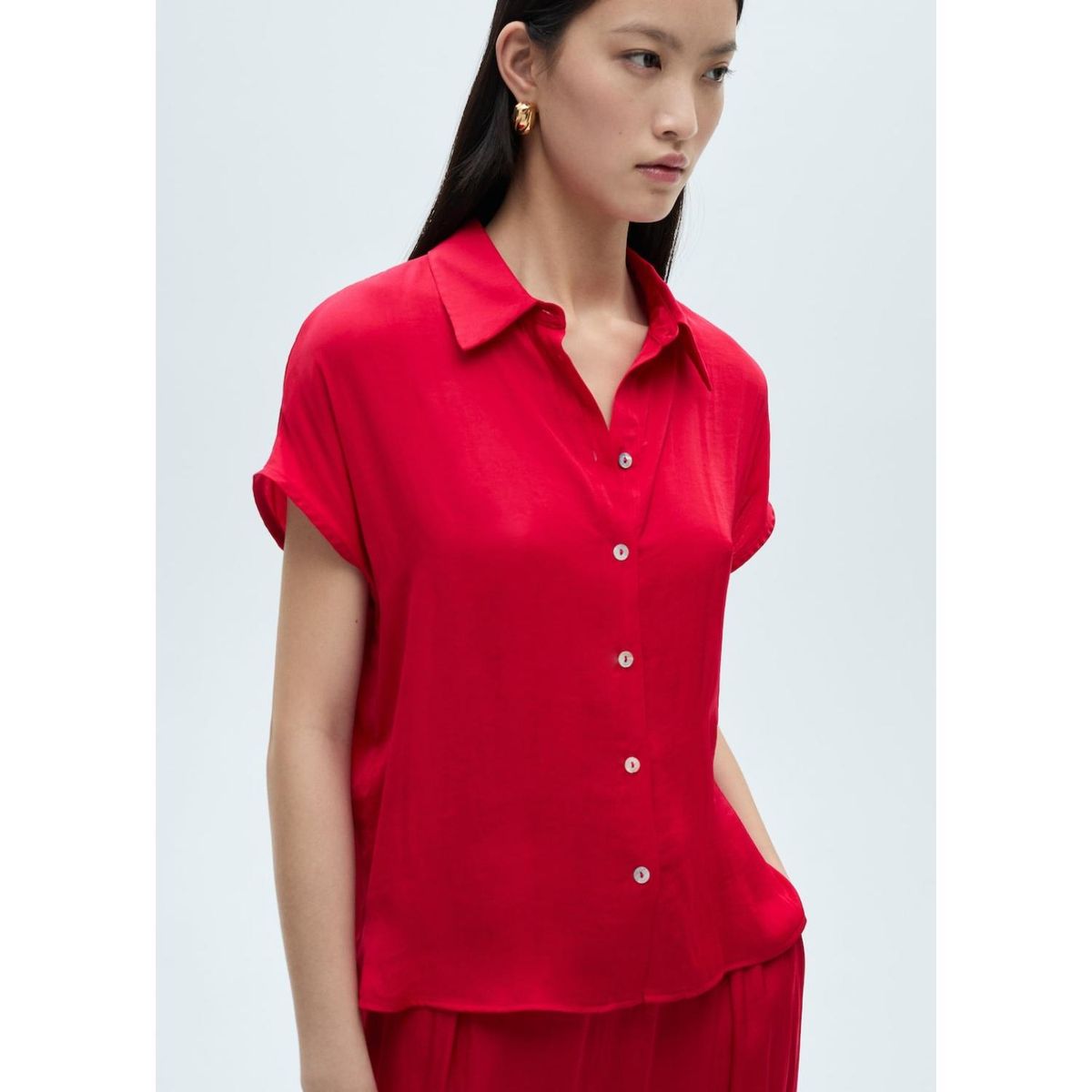 MANGO - Blusa Manga Corta Casual Mujer Mango