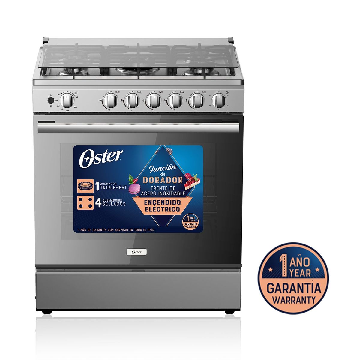 OSTER - Cocina A Gas Oster Os-pgsgmica305hssgm Grill,  4+1 Quemador Triple Llama. 