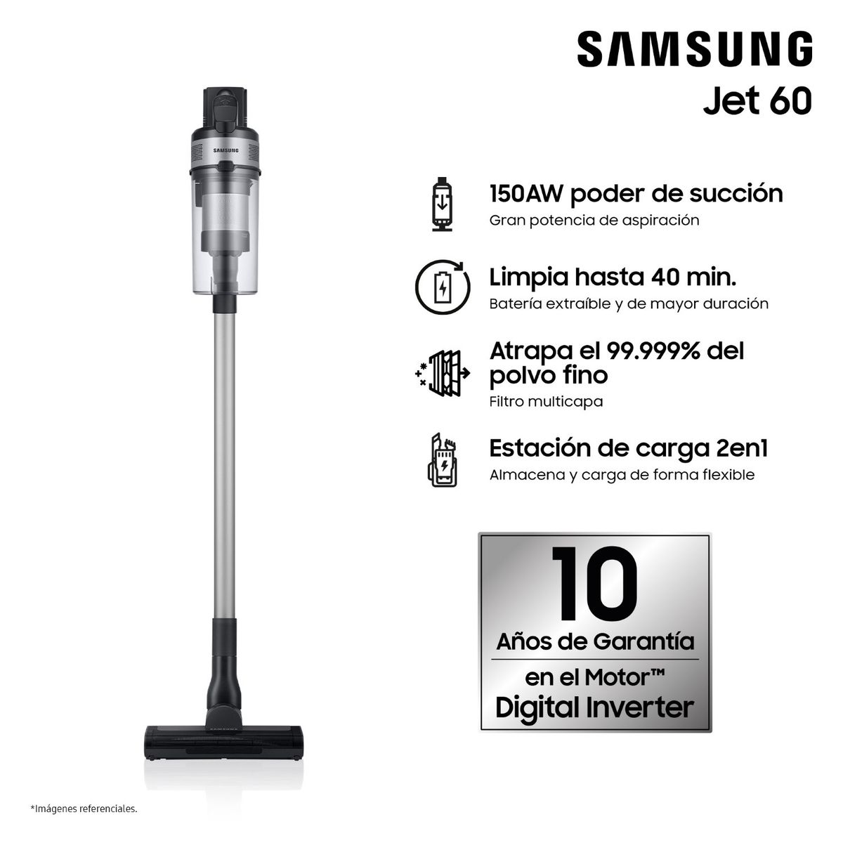 SAMSUNG - Aspiradora Inalámbrica Jet60 Succión de 150AW 0.8 Litros VS15A60A1R5/ZS 
