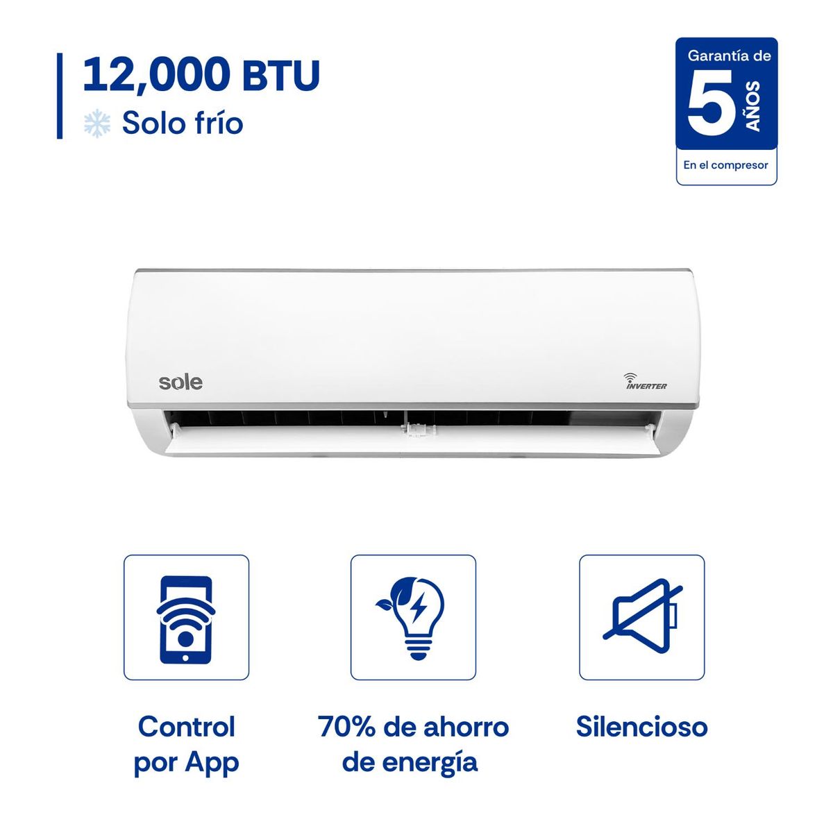 SOLE - Aire Acondicionado Sole Split Inverter Wifi 12 Kbtu.