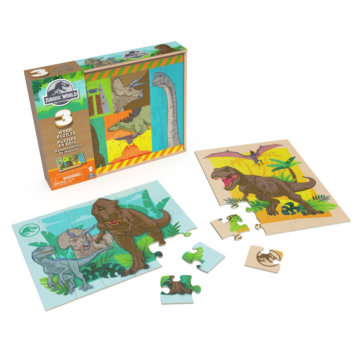 SPIN GAMES - Pack X3 Rompecabezas De Madera Jurásic Spin Master Games  