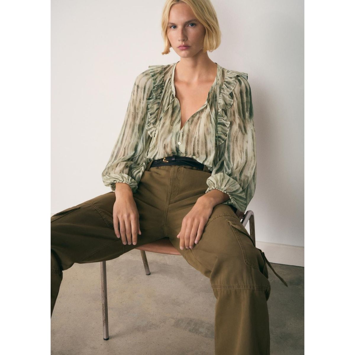 MANGO - Blusa Manga Larga Casual Mujer Mango