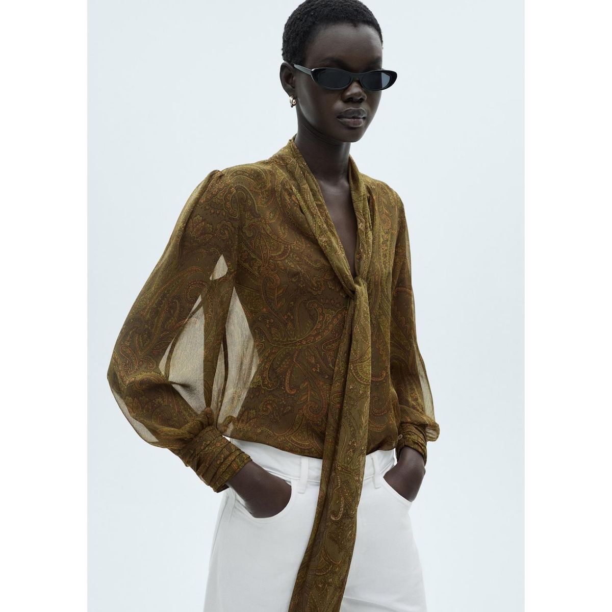 MANGO - Blusa Manga Larga Casual Mujer Mango