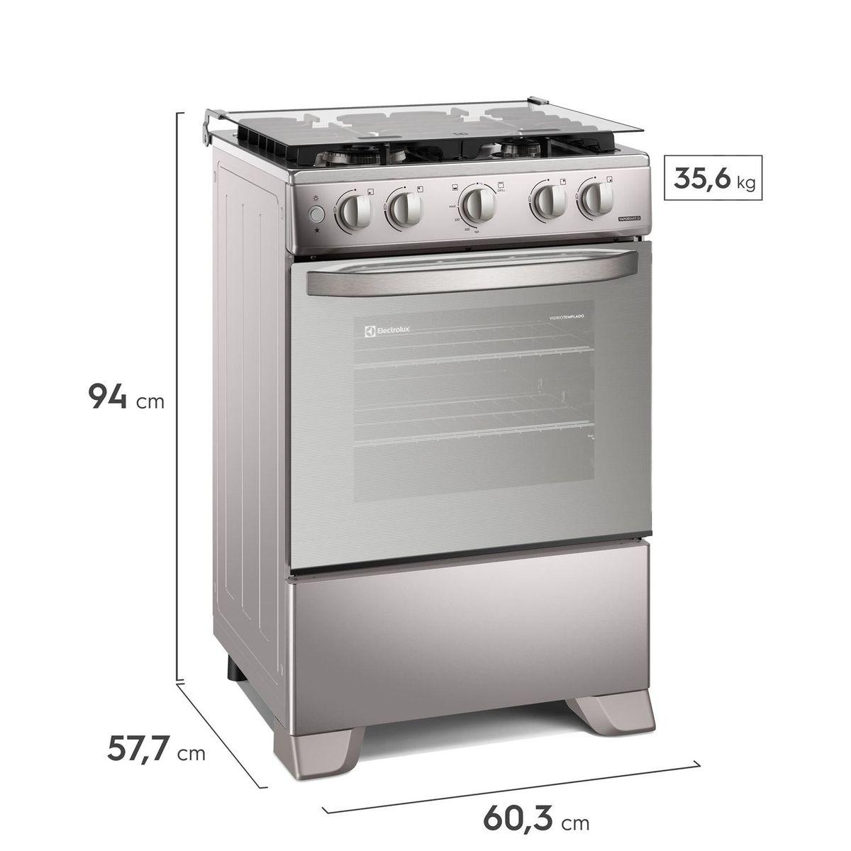 Electrolux - Cocina Electrolux 4 Quemadores Efficient VaporBake y Triple Llama Silver FE4PMR