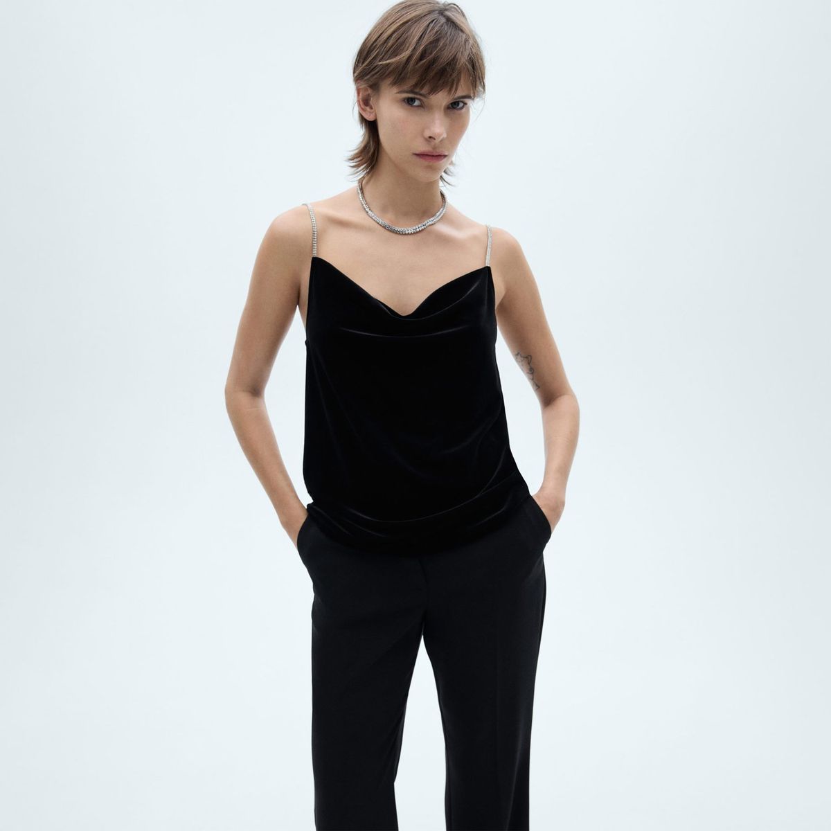 MANGO - Top Terciopelo Strass Mujer Mango