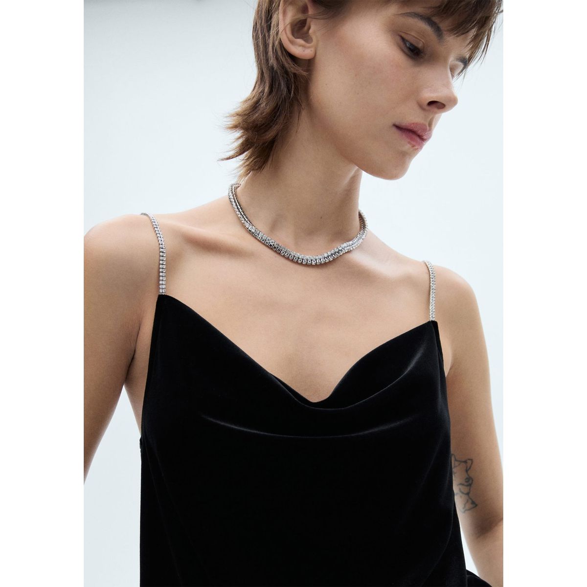 MANGO - Top Terciopelo Strass Mujer Mango