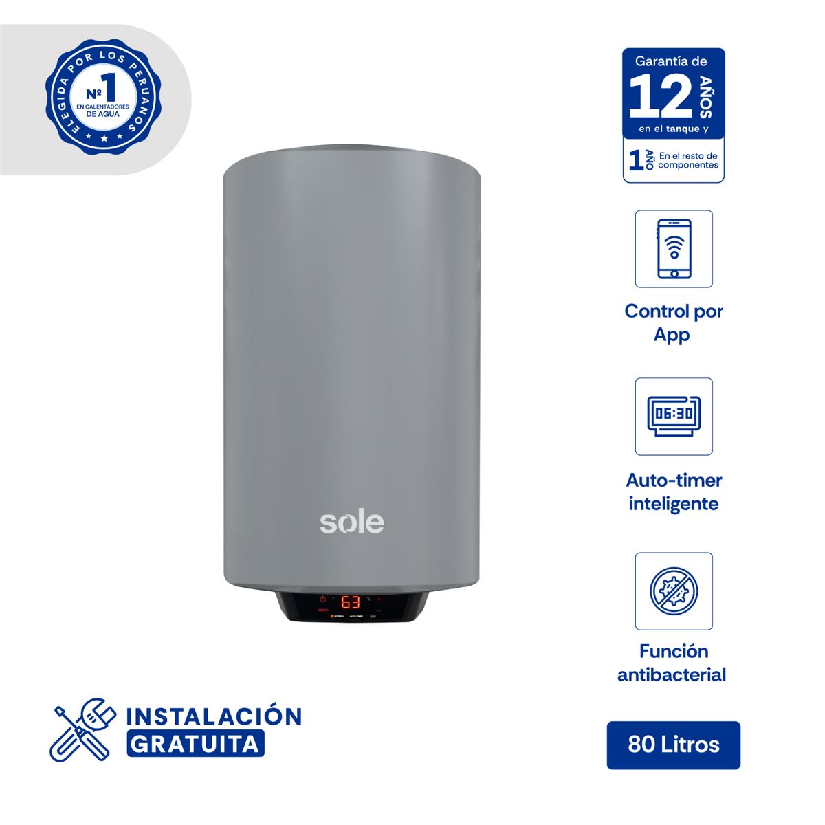 SOLE - Terma Sole Genius Wifi 80 Litros C/acc