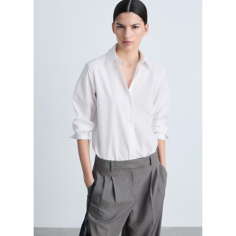 MANGO - Camisa Manga Larga Algodón Mujer Mango