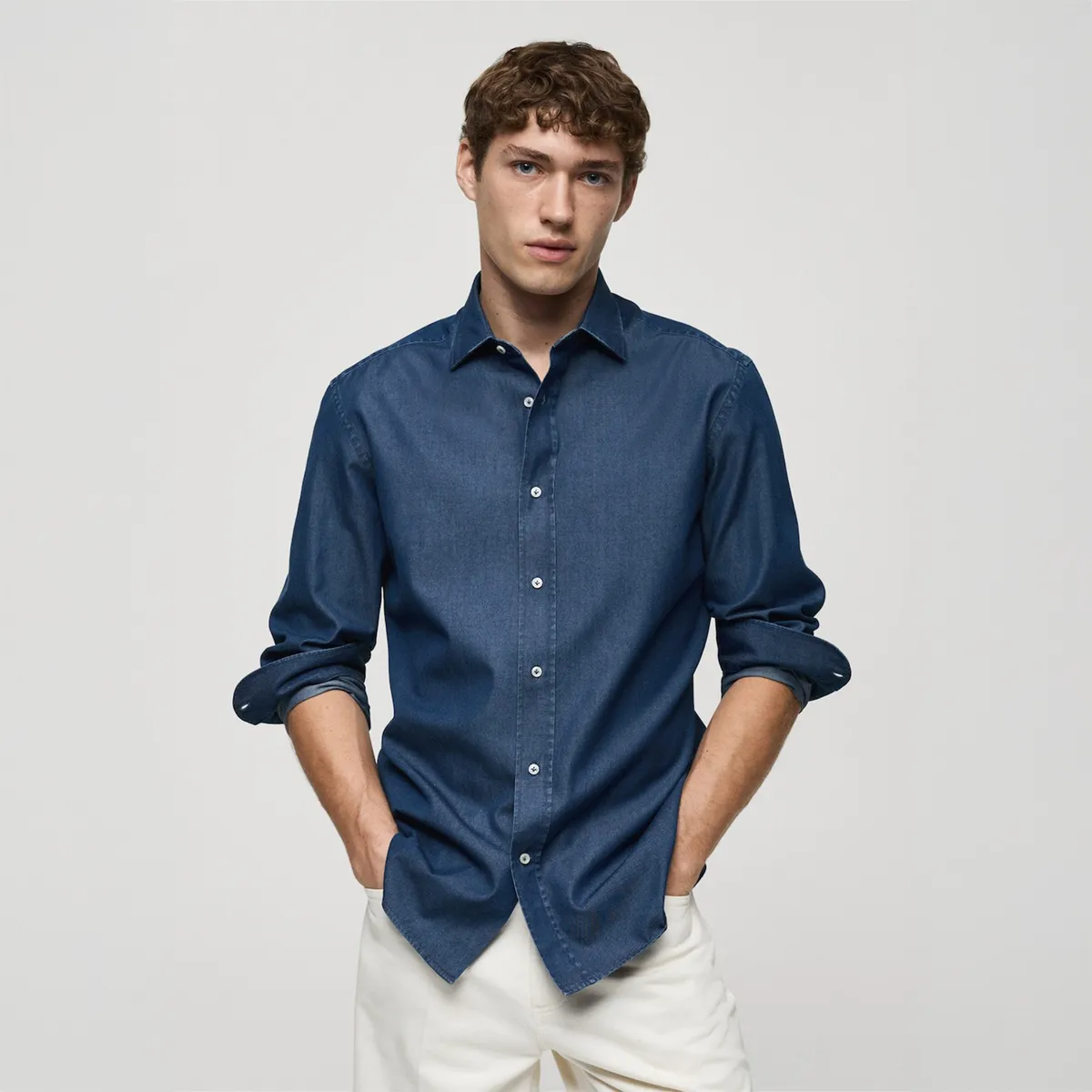 MANGO - Camisa Slim Fit Algodón Chambray Mango