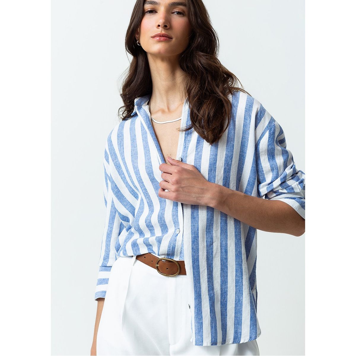 NAF NAF - Blusa Manga Larga Lino Mujer Naf Naf