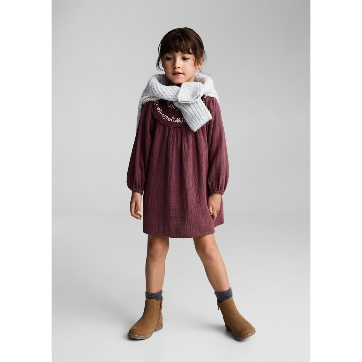 MANGO KIDS - Vestido Bebé Niña Manga Larga Algodón Mango Kids