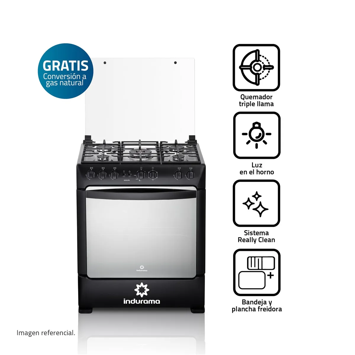 INDURAMA - Cocina Borgoña 5 Hornillas Negra