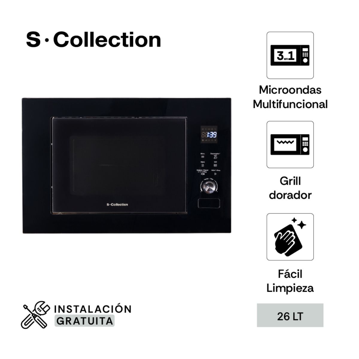 SCOLLECTION - Horno Microondas Empotrable Sc 3 En 1 Grill 20