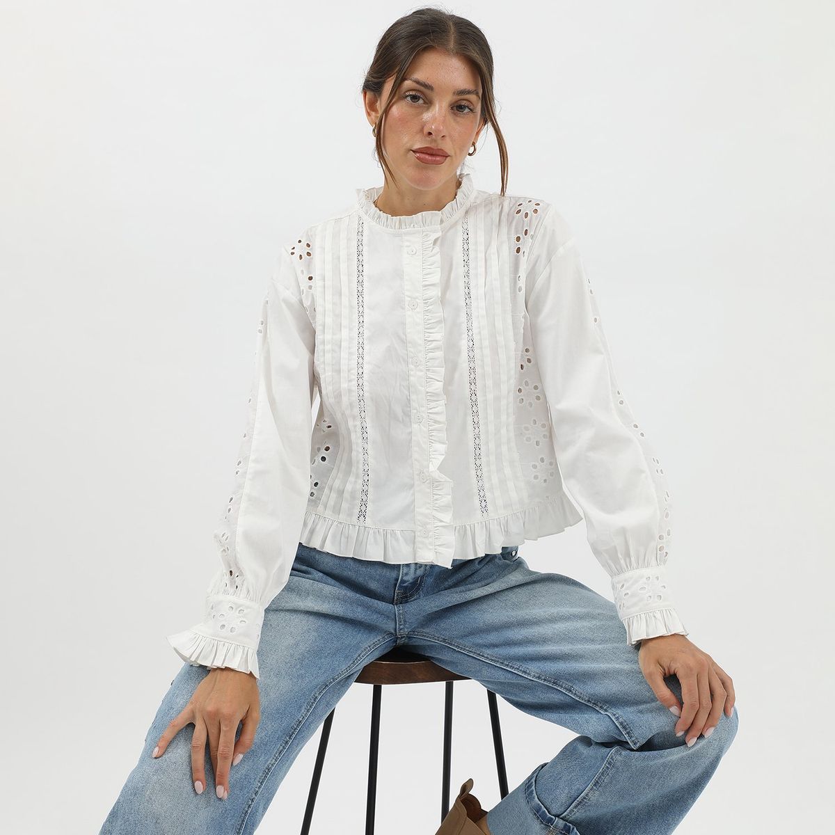 BASEMENT - Blusa Manga Larga 100% Algodón Mujer Basement