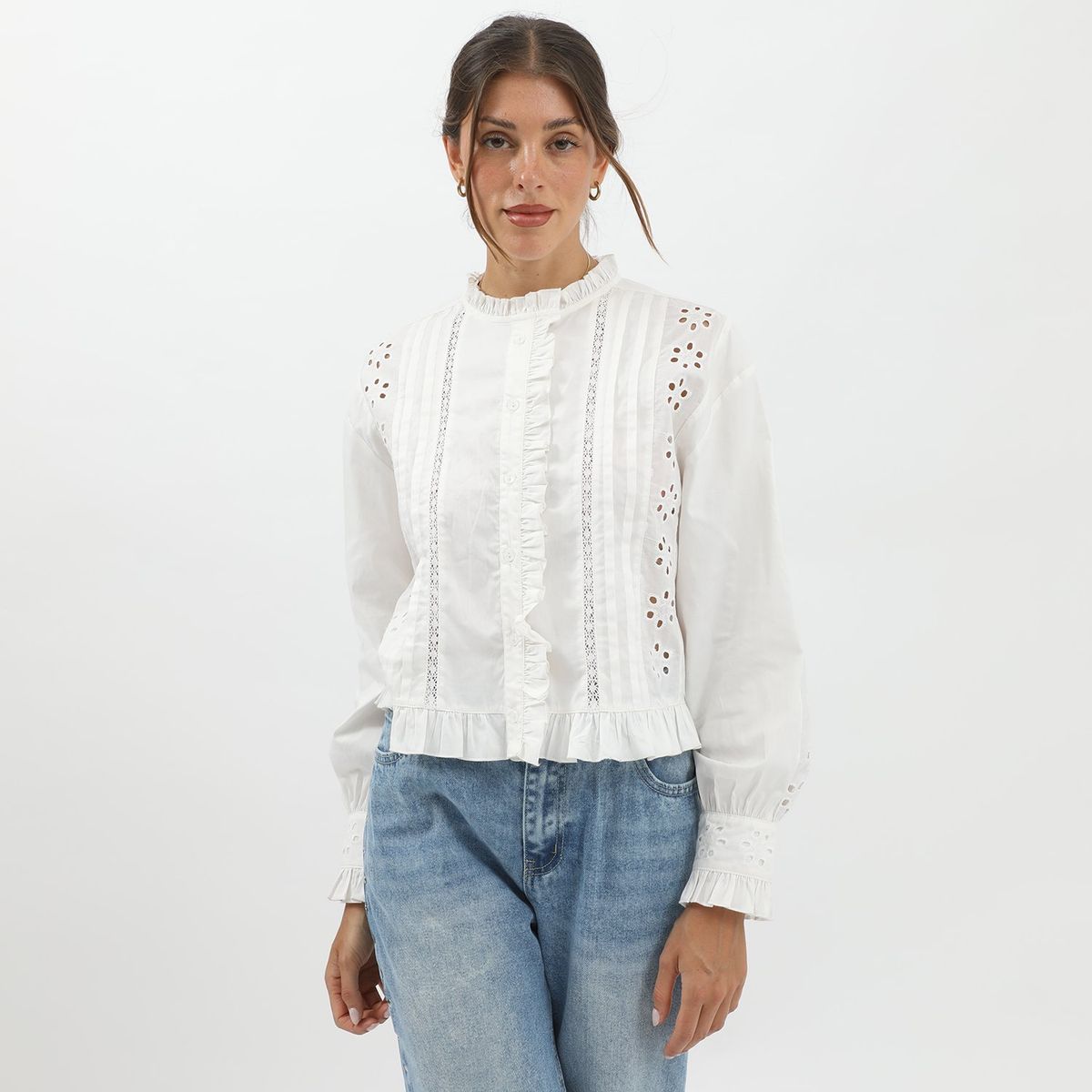 BASEMENT - Blusa Manga Larga 100% Algodón Mujer Basement