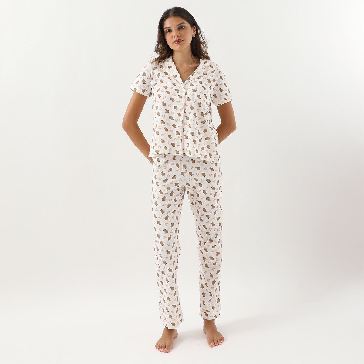 SYBILLA - Pijama Camisero Capibara Corazones