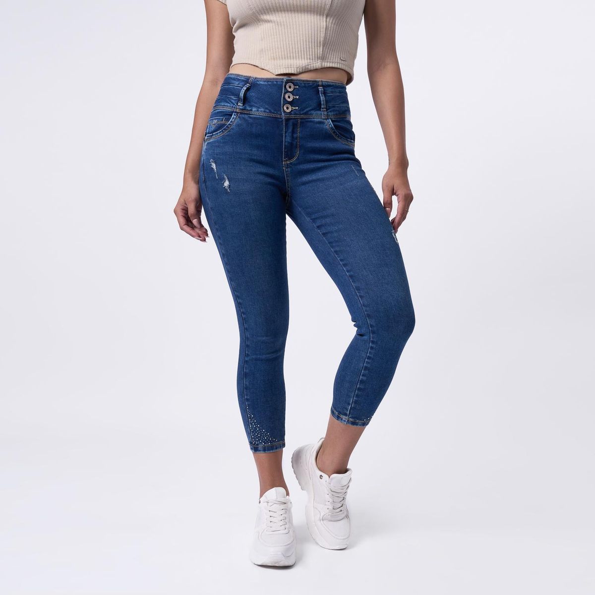 TAYSSIR - Jean Skinny Tiro Alto Mujer Tayssir