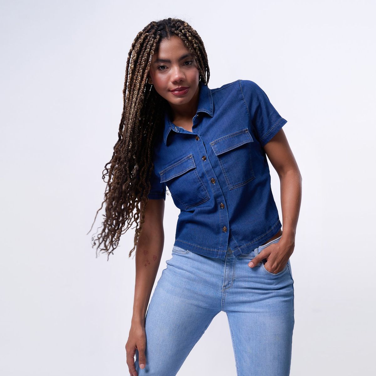 TAYSSIR - Blusa Manga Corta 100% Algodón Mujer Tayssir